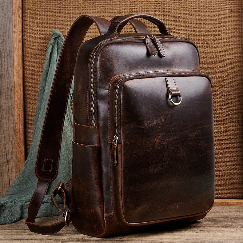 Men'S Accessories Backpack - メンズ トップグレイン ワックスドレザー ラップトップ バックパック |