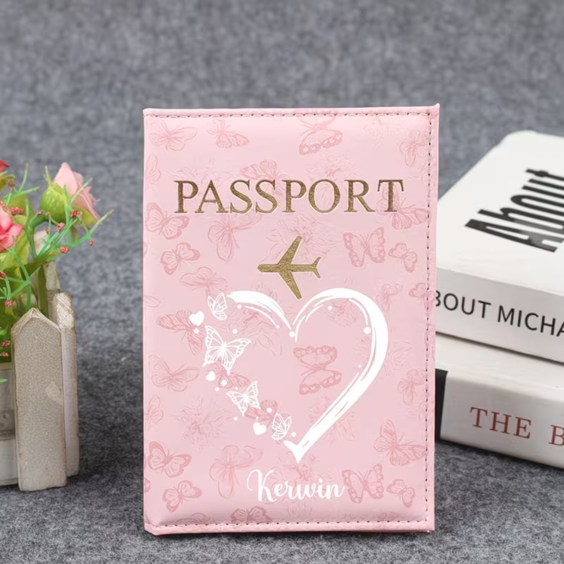 Travel Organizer Men - 蝶の愛をテーマにしたカスタムパスポートホルダー、男女兼用のトラベルドキュメントオーガナイザーカードケース