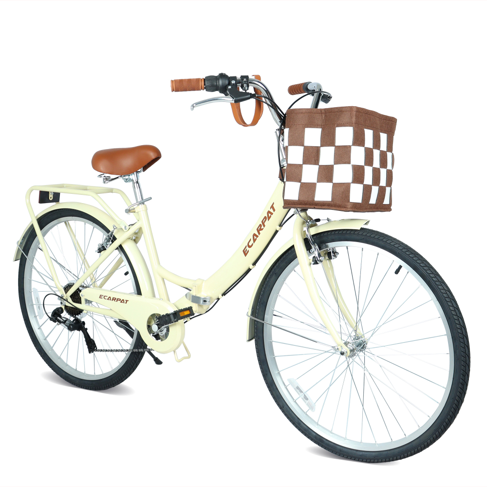 Men'S Mens Accessories - A26285B 26インチ折りたたみシティバイク、7段変速＆通勤用アクセサリー付き、取り外し可能なバスケット＆カップホルダー、スチールフレーム、合金リム、Vブレーキ、都会の男性と女性に快適な乗り心地、複数のカラーをご用意