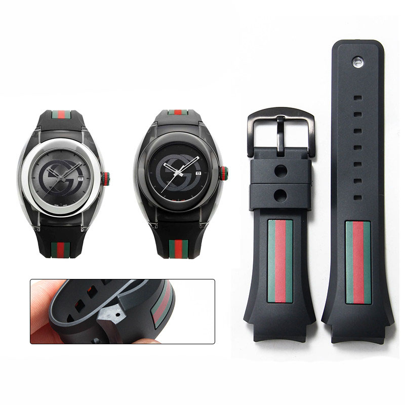 Men'S Accessories Gucci - グッチ YA137/YA137107A 用ラバーウォッチストラップ専用突出ポート防水メンズ 29-21mm ブレスレット ブラックウォッチアクセサリー