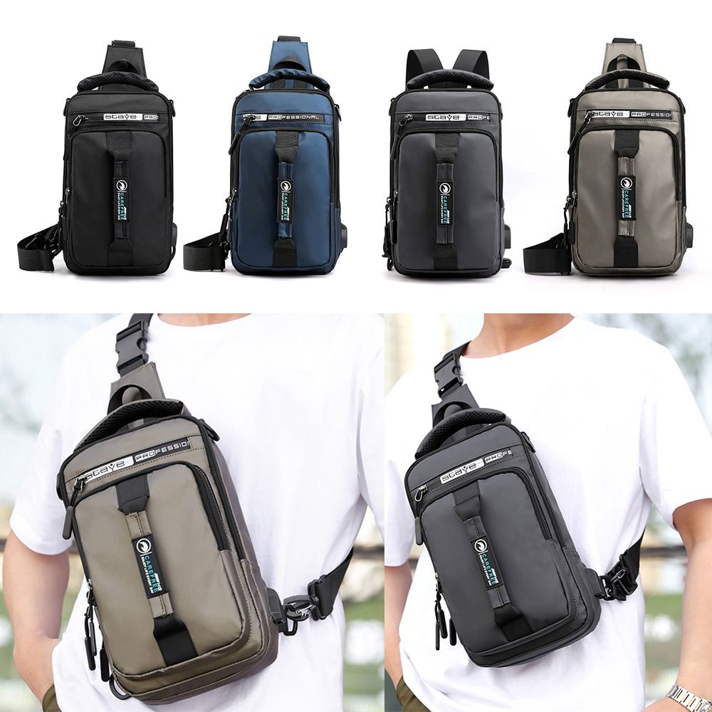 Men'S Accessories Backpack - 男性用USB充電ショルダーメッセンジャーバックパック防水ジッパーチェストバッグ盗難防止クロスボディバッグアウトドア
