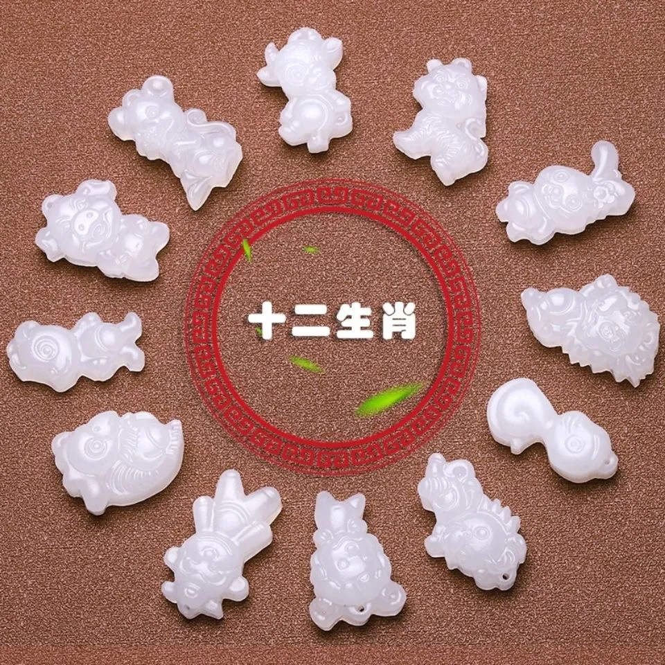 Men Accessories For Hand - ユニセックスの干支ペンダント,手彫りの幸運のお守り,天然のアフガンホワイトジェイド,ジュエリーアクセサリー