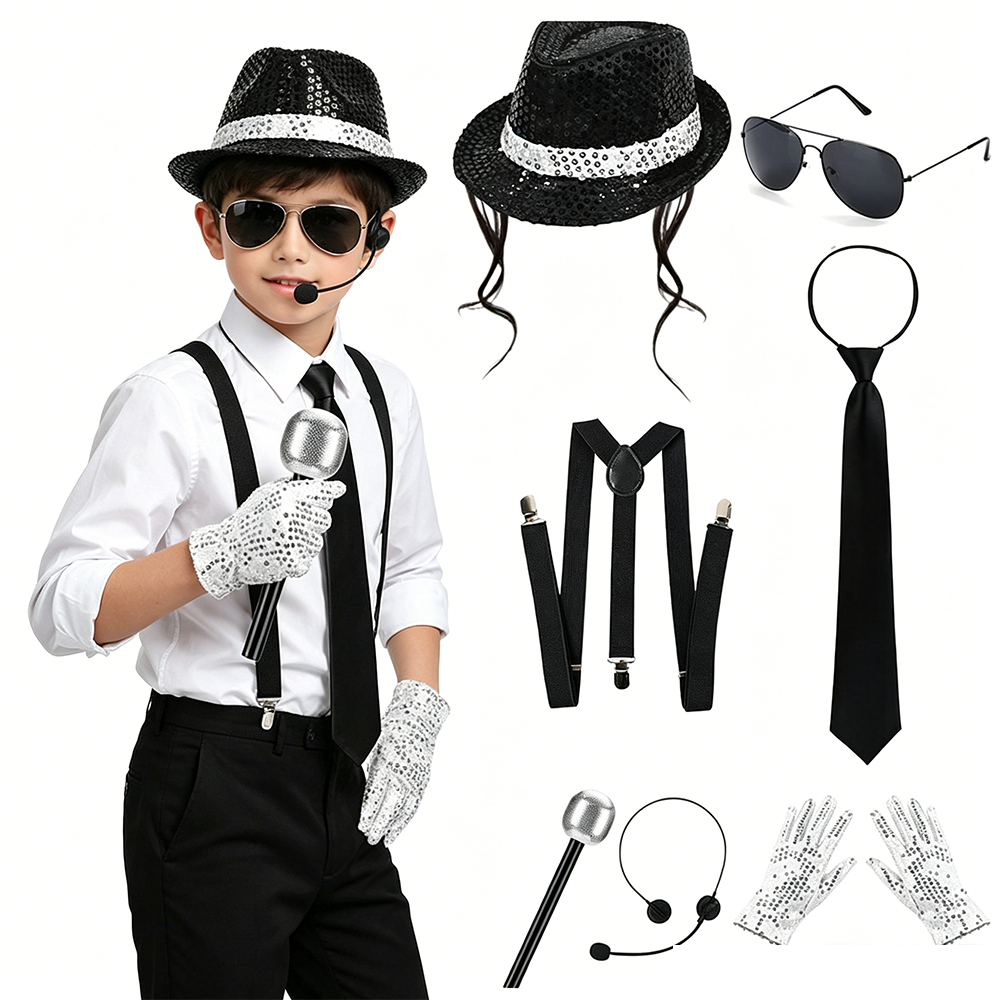 Men'S Accessories In The 80S - マイケル・ジャクソン コスプレアクセサリーセット 80年代 レトロディスコパーティー パフォーマンスキット スパンコールハット