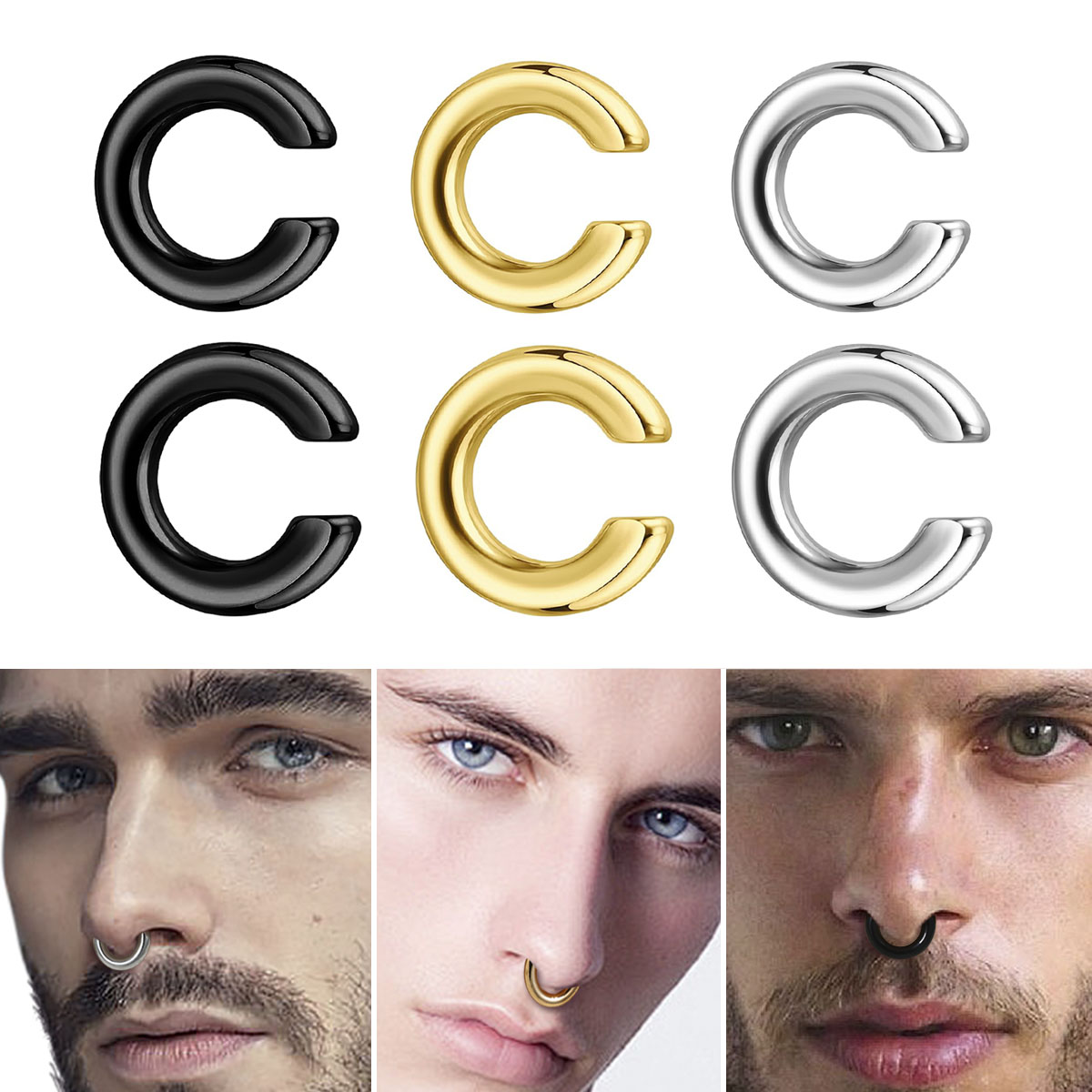 Men Accessories Ring - 1pc 誇張された c 型非ピアス鼻リング偽ピアス非ピアス耳骨クリップ男性の耳カフイヤリング