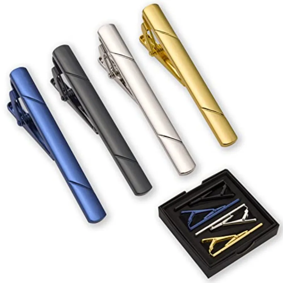 Men Accessories To Gift - 4 個のネクタイクリップ男性用ネクタイバーギフトボックス付きスーツアクセサリーメンズアクセサリーファッションネクタイクリップネクタイピンネクタイバー
