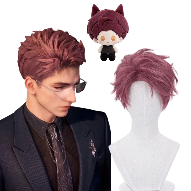 Men Accessories For Party - ヴァルコウィッグゲームラブアンドディープスペースコスプレ赤いショートヘア合成ウィッグロールプレイ小道具アクセサリー男性用テーマパーティー