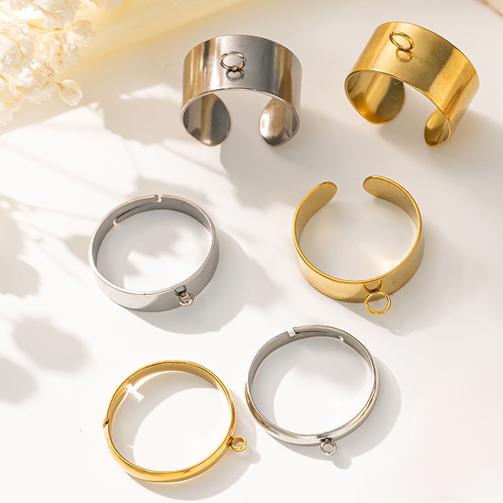 Men Accessories Ring - 5 ピース/ロットステンレス鋼ゴールドカラーオープン調節可能なリングベース男性女性 DIY ジュエリーメイキング用品所見アクセサリー