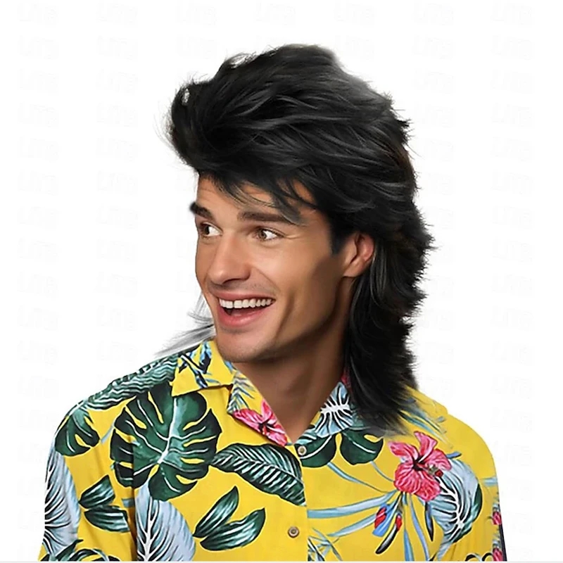 男性黒人工毛ボラウィッグ男性用 70 年代 & 80 年代仮 - Men'S Accessories In The 80S のレビューと価格