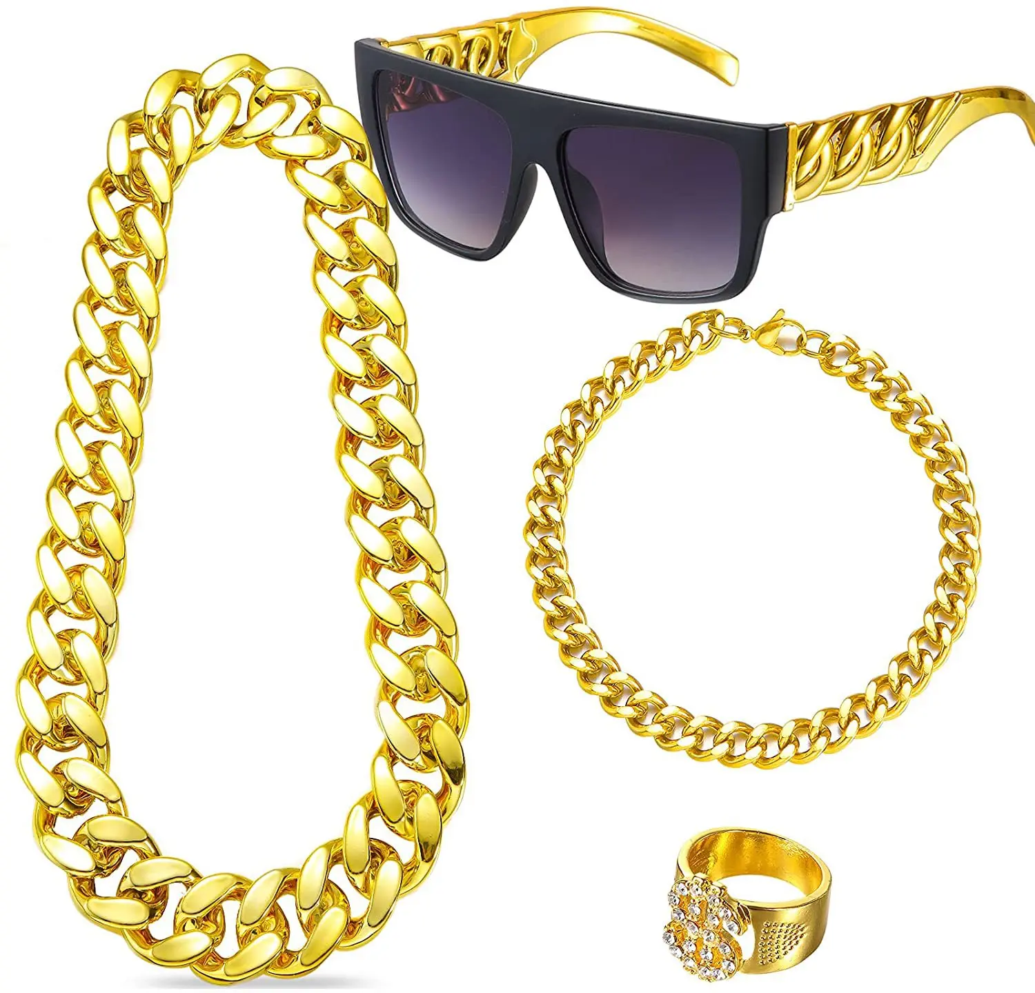 80年代90年代ヒップホップコスチューム衣装キットフェイクゴ - Men'S Accessories In The 80S のレビューと価格