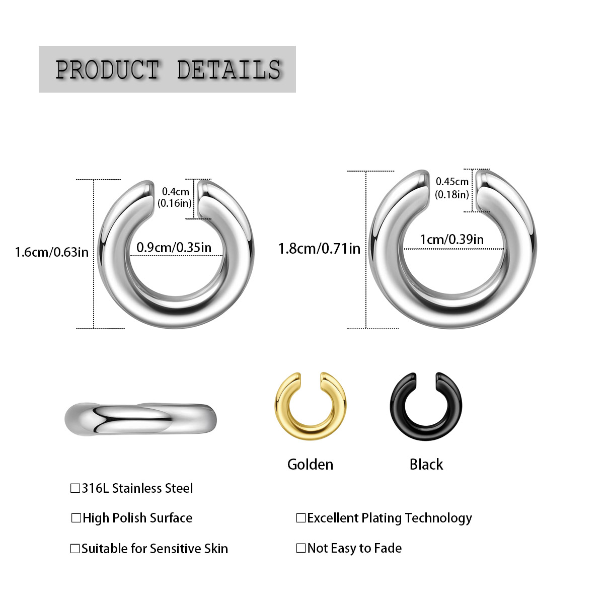 1pc 誇張された c 型非ピアス鼻リング偽ピアス非ピアス耳 - Men Accessories Ring のレビューと価格