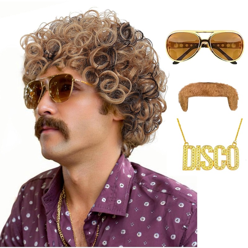 70年代80年代ディスココスチュームウィッグセット-アフロカ - Men'S Accessories In The 80S のレビューと価格