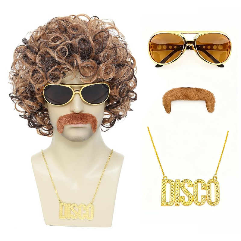 70年代80年代ディスココスチュームウィッグセット-アフロカ - Men'S Accessories In The 80S のレビューと価格