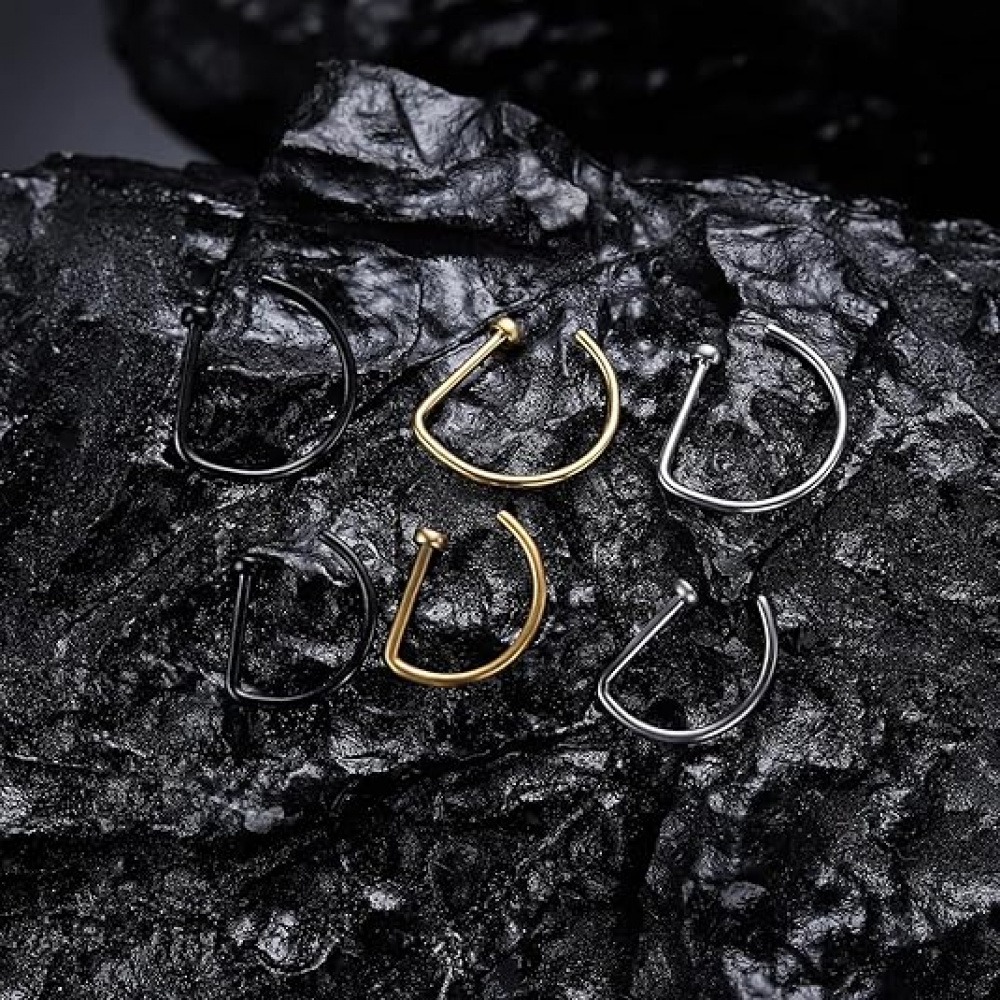 4個セット ノンピアス D型ノーズリング フェイクノーズカフ - Men Accessories Ring のレビューと価格