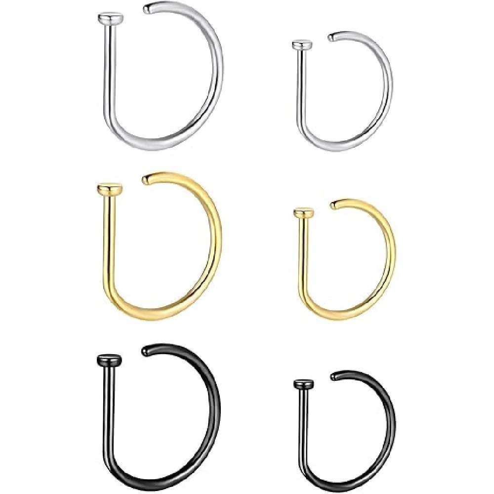 4個セット ノンピアス D型ノーズリング フェイクノーズカフ - Men Accessories Ring のレビューと価格