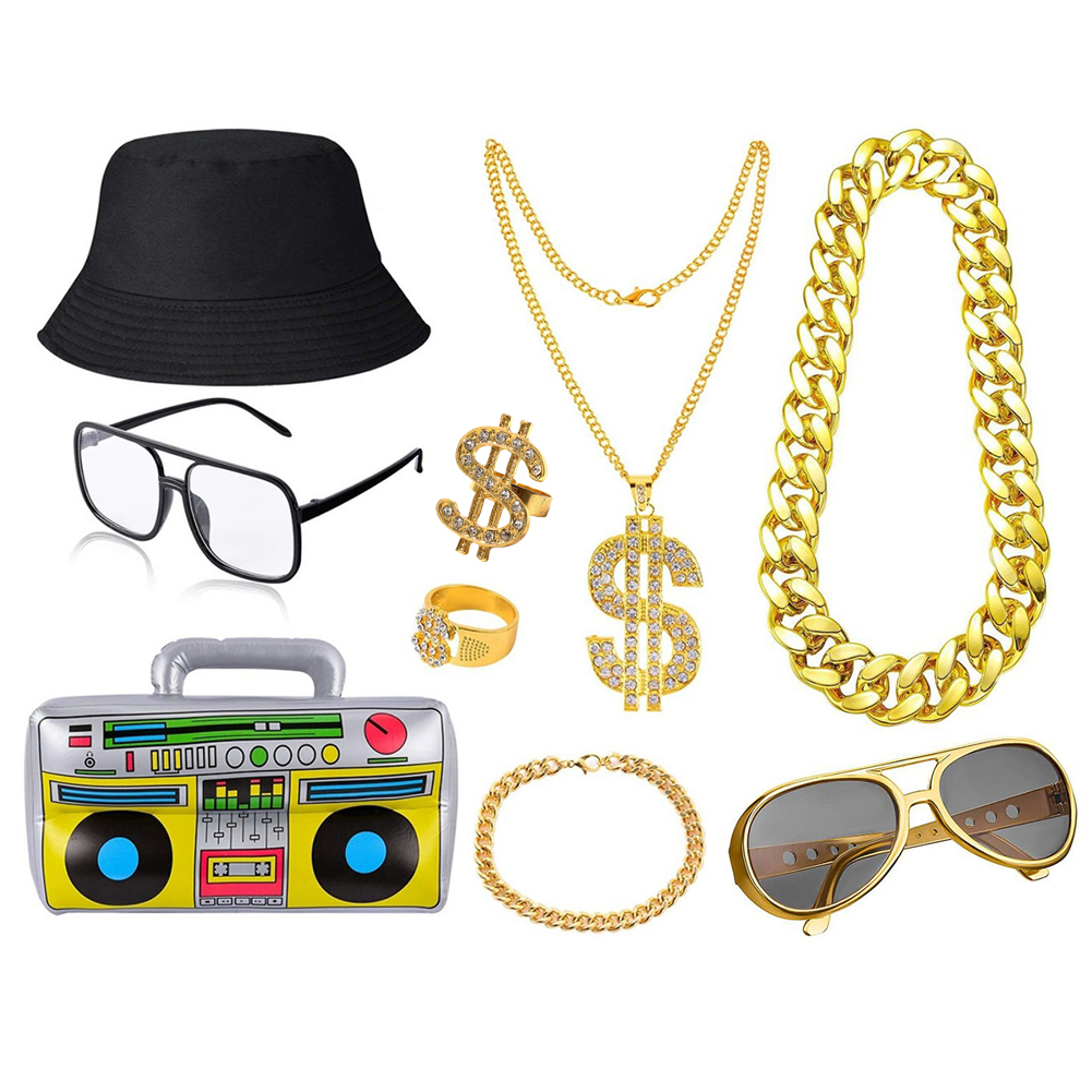 80年代90年代ヒップホップコスチュームキット メンズ ヴィ - Men'S Accessories In The 80S のレビューと価格