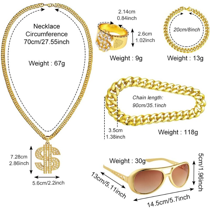 5個入りヒップホップコスチュームキット、80年代風仮装アクセ - Men'S Accessories In The 80S のレビューと価格