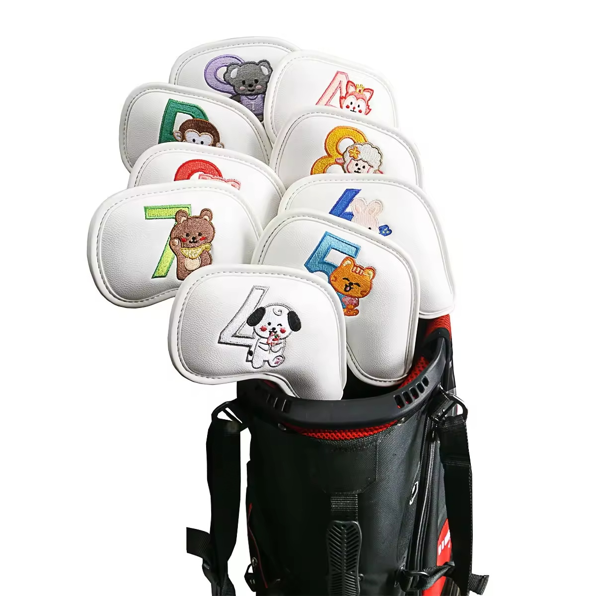 9個入りのかわいい漫画風動物ゴルフアイアンヘッドカバー、PU - Men Accessories Style のレビューと価格