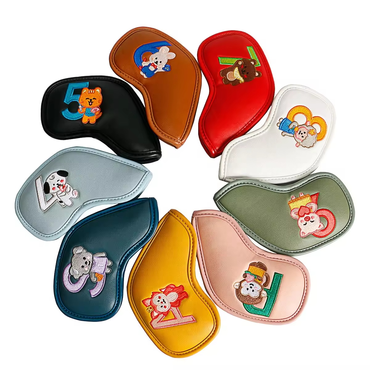 9個入りのかわいい漫画風動物ゴルフアイアンヘッドカバー、PU - Men Accessories Style のレビューと価格