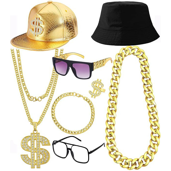 80年代90年代ヒップホップコスチュームアクセサリーセット  - Men'S Accessories In The 80S のレビューと価格