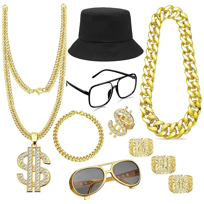 80年代90年代ヒップホップコスチュームアクセサリーセット  - Men'S Accessories In The 80S のレビューと価格