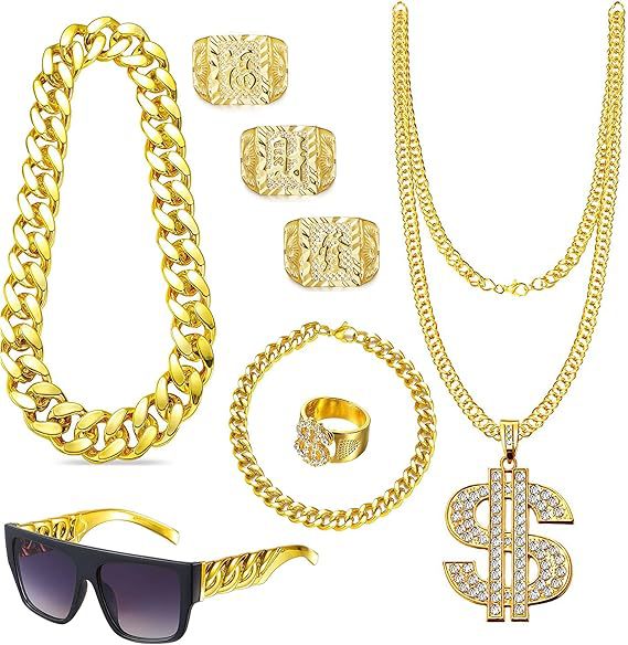80年代90年代ヒップホップコスチュームアクセサリーセット  - Men'S Accessories In The 80S のレビューと価格